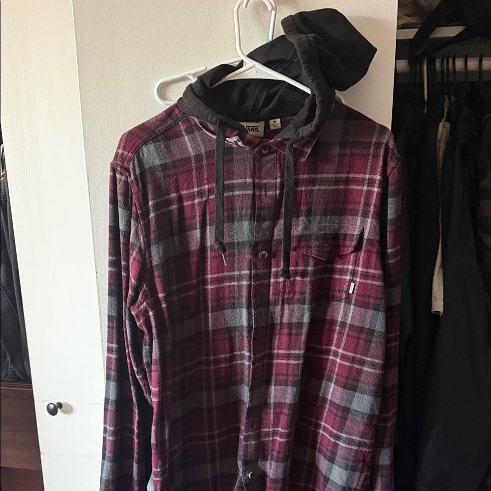 Vans Men's Burgundy and Charcoal Plaid Shirt